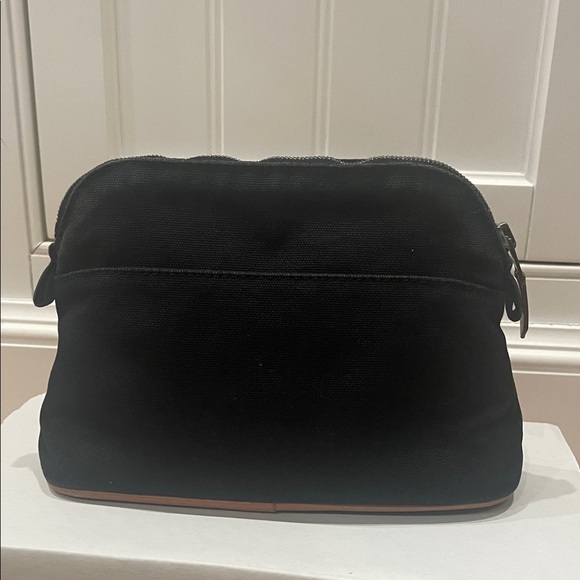 Black Hermes Canvas Pouch with Beige Leather Trim - Picture 6 of 11